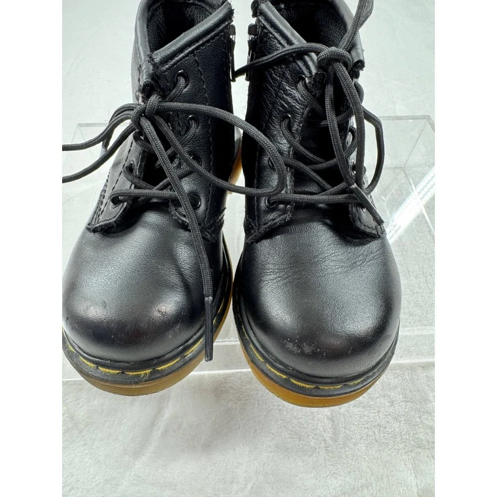 Dr. Martens Brookline Combat Boots Kid 6 Black Leather Lace Up Ankle Side Zipper